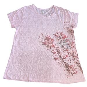 Roper Pink Sacred Heart Burnout Top with Rhinestones Size 2X
